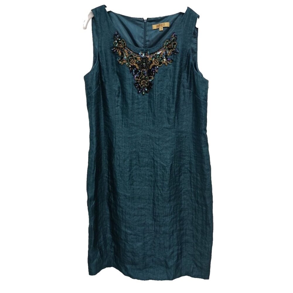 Kasper Teal Midi Dress with Beaded Neckline